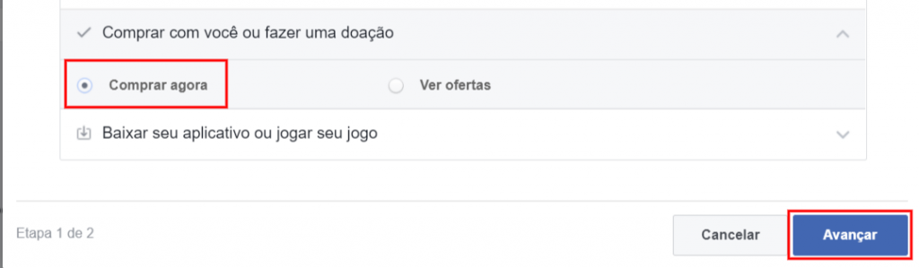 confirmar o botão comprar na fanpage do Facebook